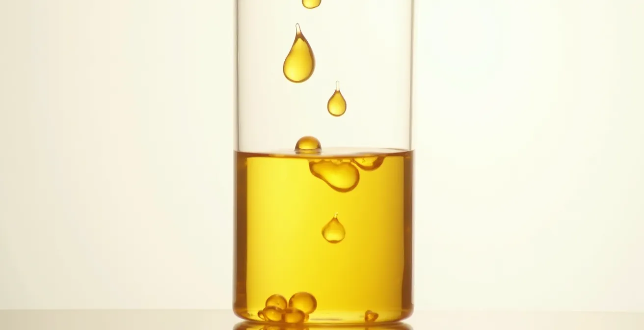 Time-lapse style visualization of hot agar droplets solidifying as they fall through cold oil