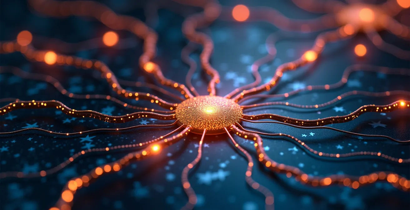 Macro shot of neural network patterns representing AI's token-based music processing