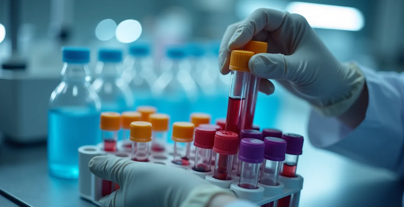 Modern laboratory setting with blood analysis equipment for biological age testing