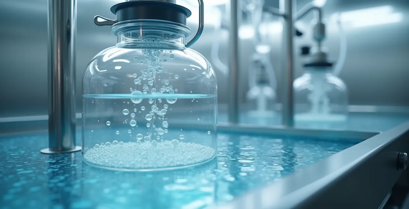 Industrial bioreactor chamber showing chemical synthesis process without biological cells