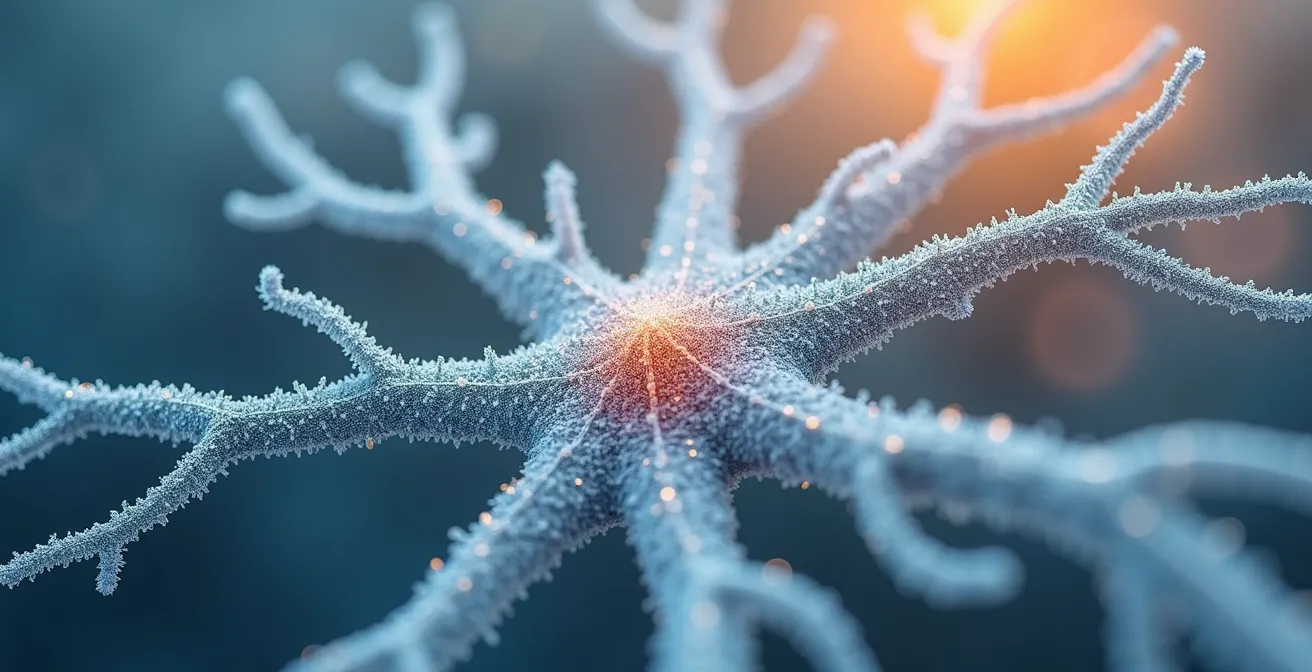 Macro shot of neural network patterns representing brain coherence