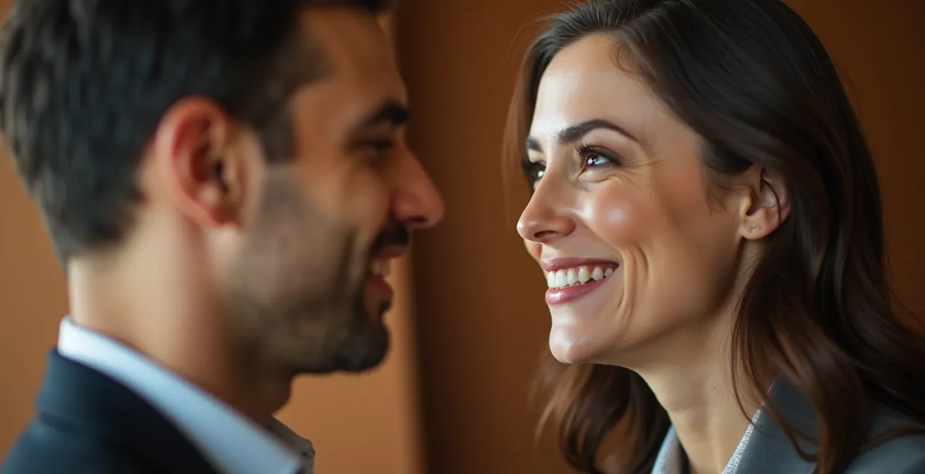 Close-up demonstrating the conversational triangle technique for natural eye contact