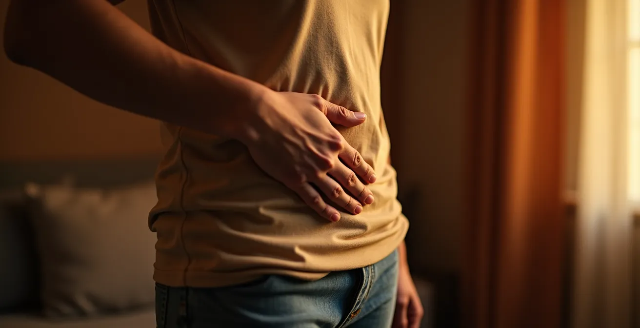 Cross-section view of human torso showing diaphragm expansion during deep breathing