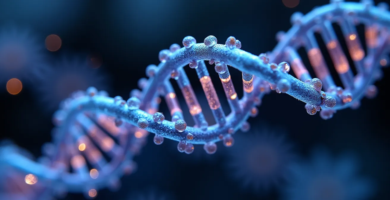 Abstract visualization of DNA methylation patterns and epigenetic aging processes