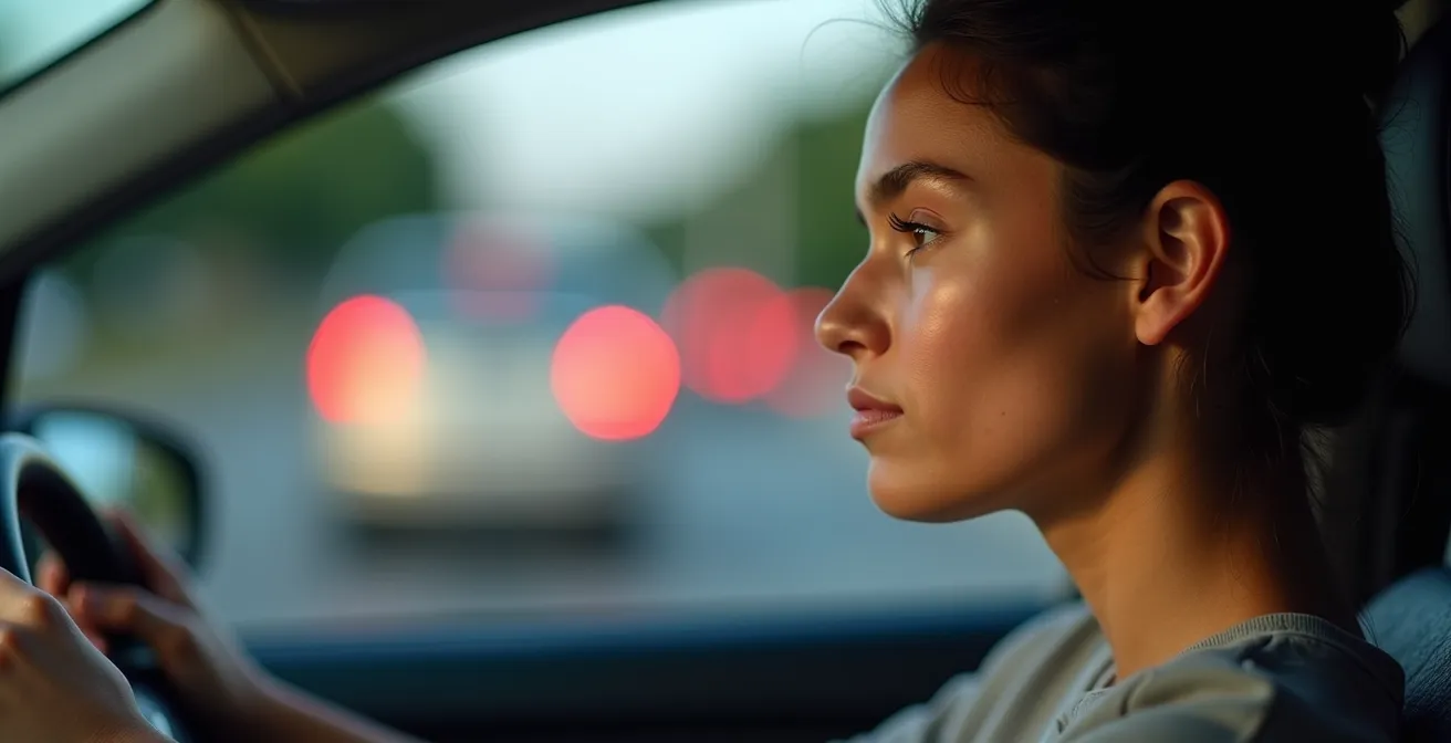 Driver remaining calm in traffic practicing mental exercises