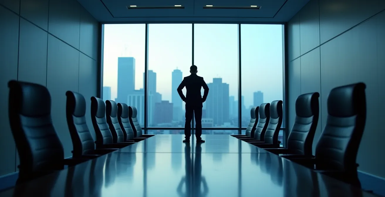 Executive in confident power pose before important meeting