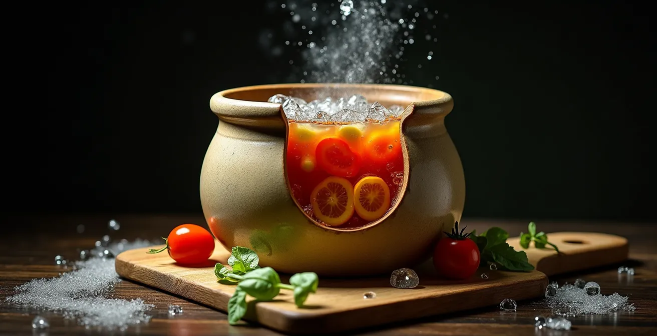 Cross-section view of water seal fermentation crock showing anaerobic chamber