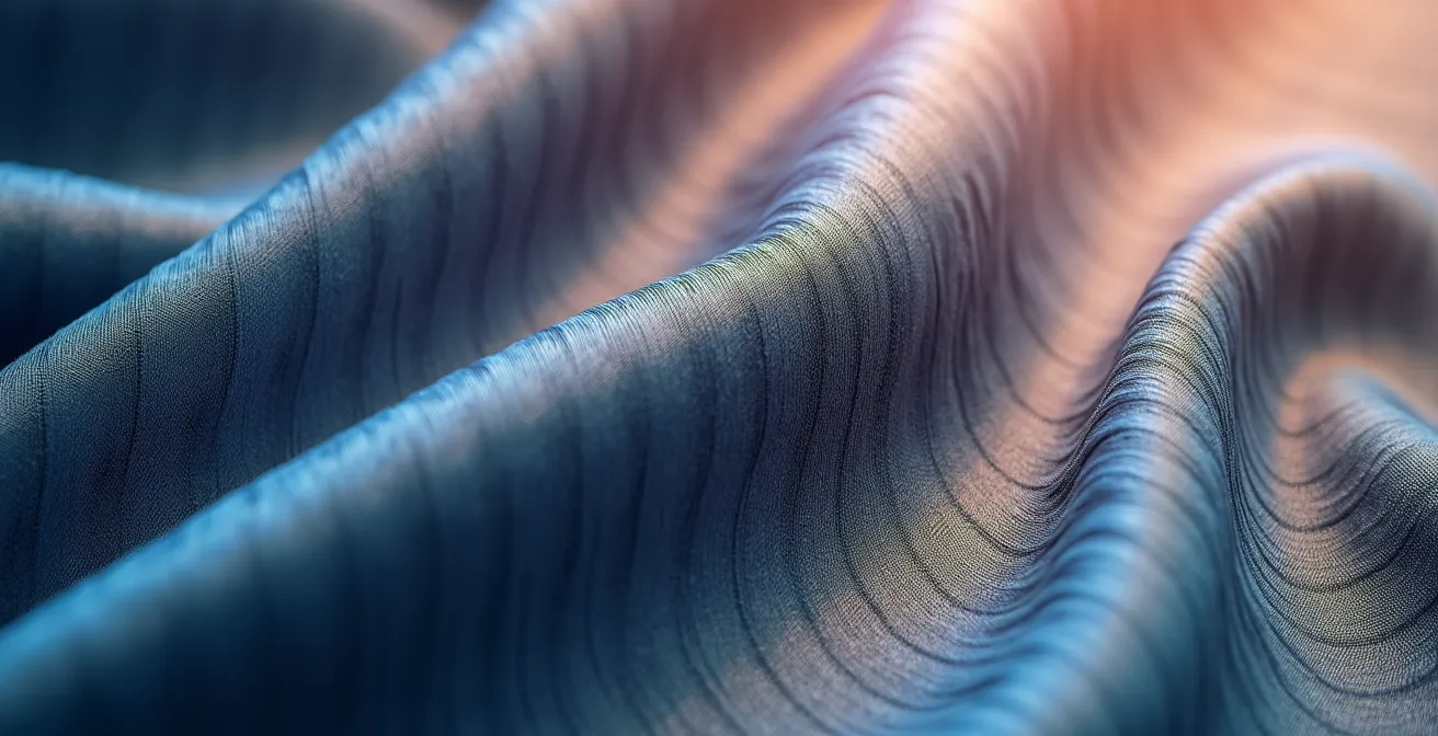 Extreme close-up of silk twill fabric showing intricate thread patterns and color saturation