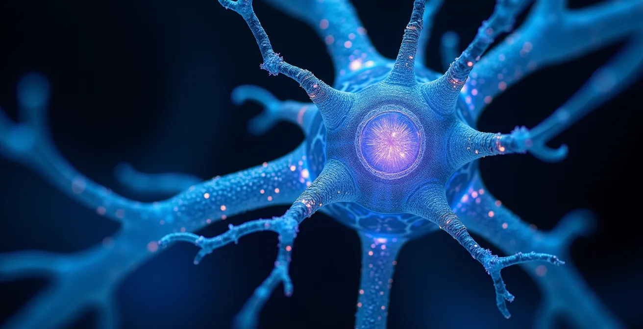 Extreme close-up of synaptic connections showing dendritic branching