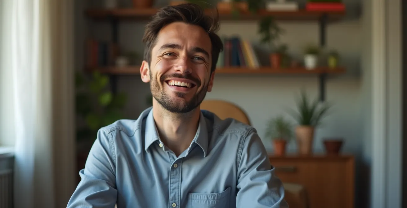 Leader demonstrating mindful acceptance during team video conference