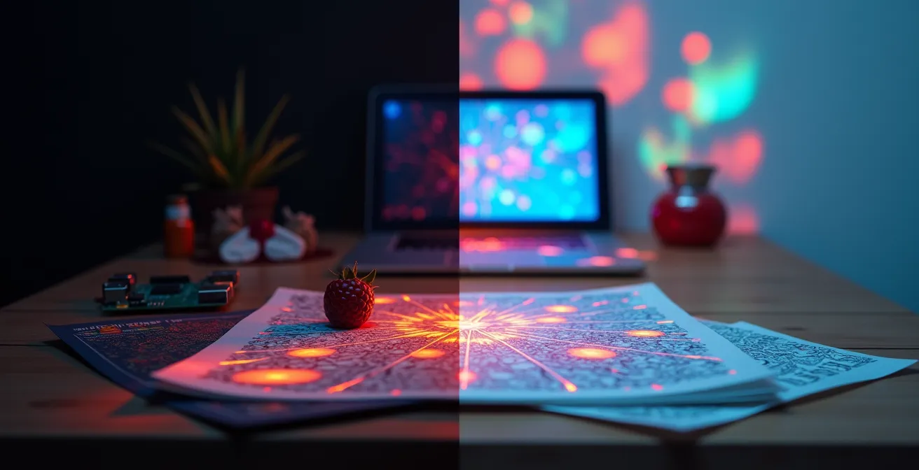 Split-screen visualization of particle systems in Processing and p5.js environments
