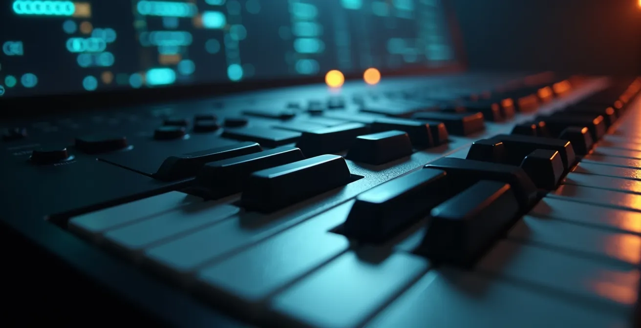 Split view of coding environment and music production setup