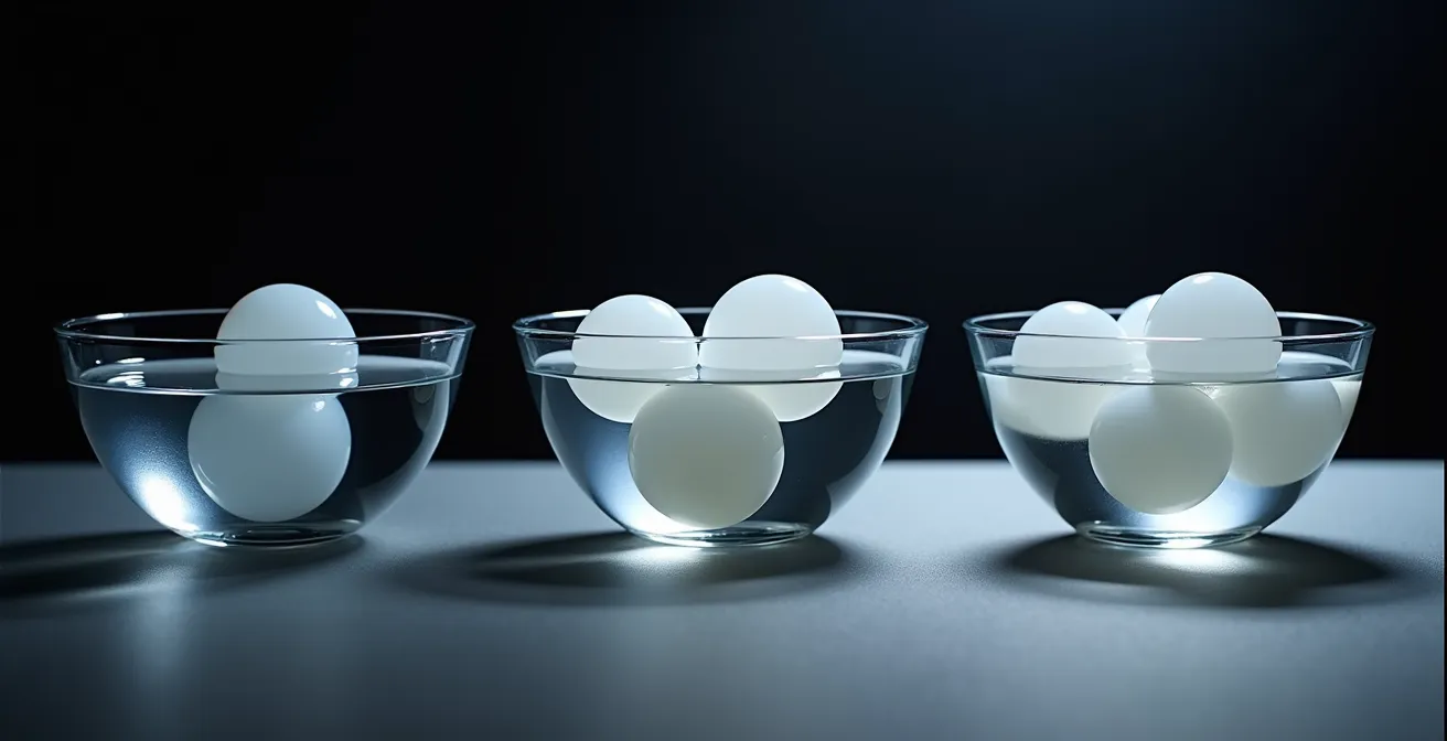 Time-lapse comparison of sphere gel formation in direct spherification